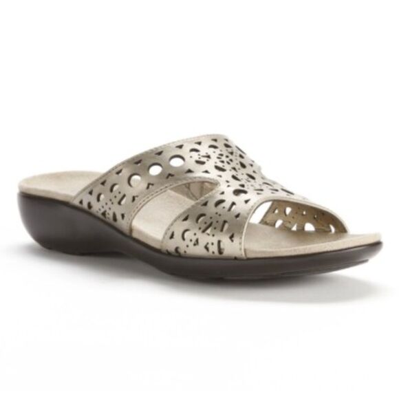 Croft&Barrow Women's Cutout Slip-On Metallic Brown Sandals - Picture 1 of 6